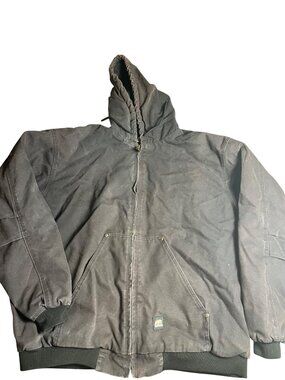 Berne Workwear Mens 2XL fadded Black Canvas Hooded Jacket Full Zip Ribbed Cuffs